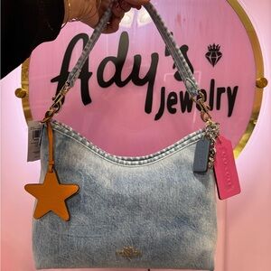 Coach Light Blue Denim Shoulder Bag with Orange Star Charm